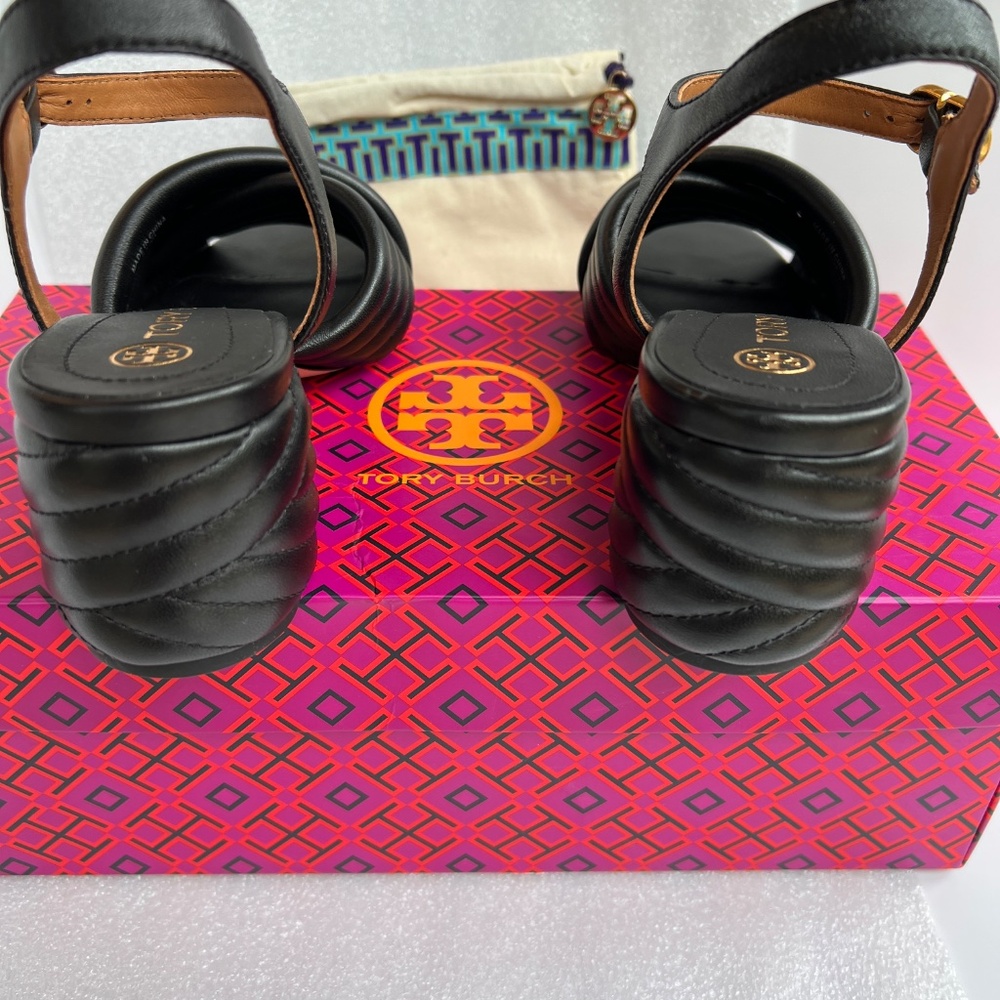 TORY BURCH Kira Quilted 55mm Heeled Sandals Black Sz 6.5 NEW - Picture 8 of 14